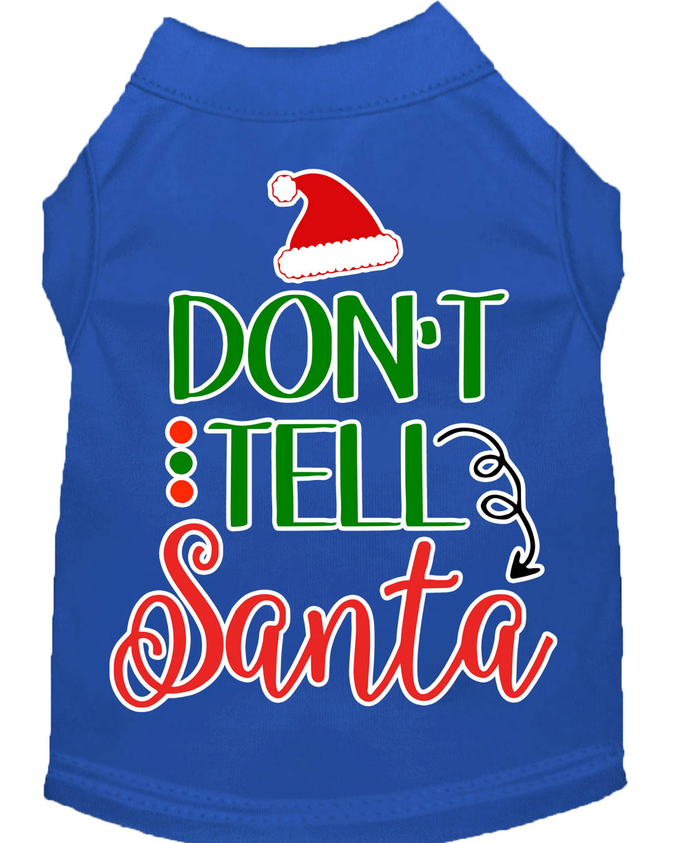 Don't Tell Santa Screen Print Dog Shirt Blue Lg
